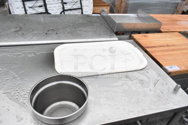 Ayr King BBS-EC1-5830 stainless steel commercial breading station with casters, includes tray and bowl. 115 volts, 1 phase.