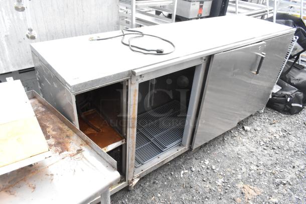 Perlick BS3DS stainless steel 3-door back bar cooler, missing one door, operates at 115 volts, 1 phase.