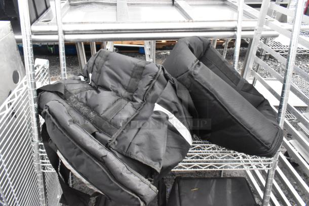 Chrome 4-tier wire shelving unit with food bags, undismantled. Buyer to dismantle; consider freight charges.