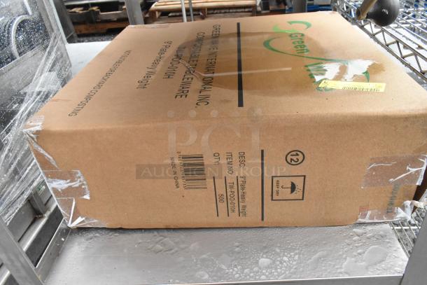 Metal 3-tier cart with contents, including a box marked "Green Wave International, 9" Plate, Heavy Weight, Qty: 500."