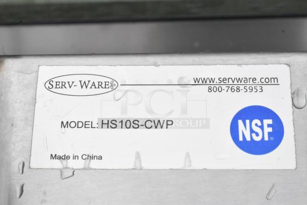 Stainless steel single bay sink by Serv-Ware, model HS10S-CWP, includes faucet and handles, NSF certified, made in China.