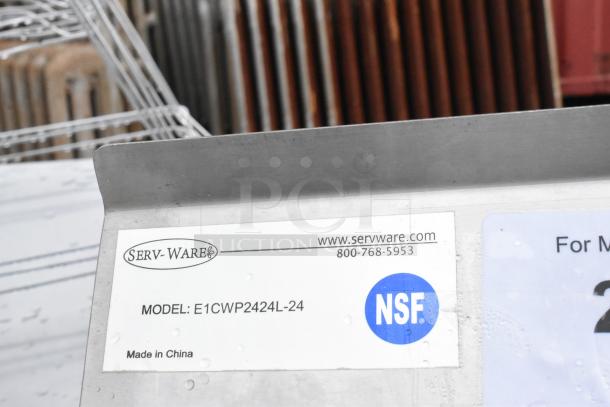 Stainless steel sink with left side drain board, faucet, handles. Serv-Ware Model: E1CWP2424L-24. NSF certified. Made in China.