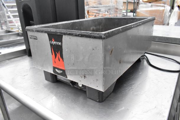 Vollrath Cayenne 1001 commercial countertop food warmer, metal, 120V, 1 phase, good condition, with Cayenne logo.