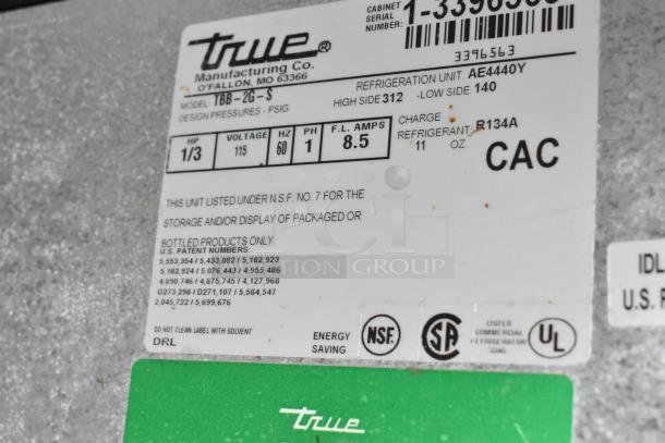 True TBB-2G-S Stainless Steel Back Bar Cooler Merchandiser label, 115V, 1 Phase, missing door.