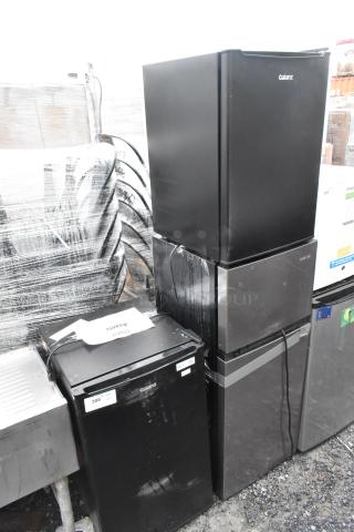 Three mini coolers including Galanz GL35BK-GL35S5/GL35RD, Galanz GLR25MBKE02, and Vissani HVDR45Ps. Black finish, used condition, 120V, 1 phase.