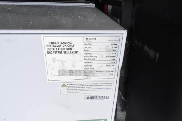Four mini coolers, including Accucold, Galanz GL43S5, Midea WHS-65LB1, GE WMR04GAVBBB. 120 Volts, 1 Phase. Installation info shown.