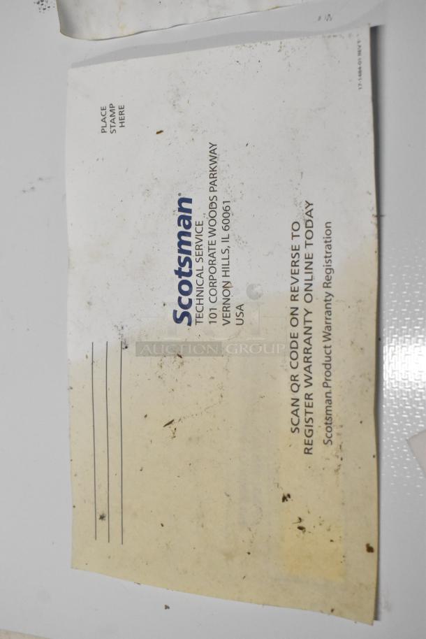 BRAND NEW SCRATCH AND DENT 2024 Scotsman B948S Stainless Steel Commercial Ice Bin, warranty registration visible.