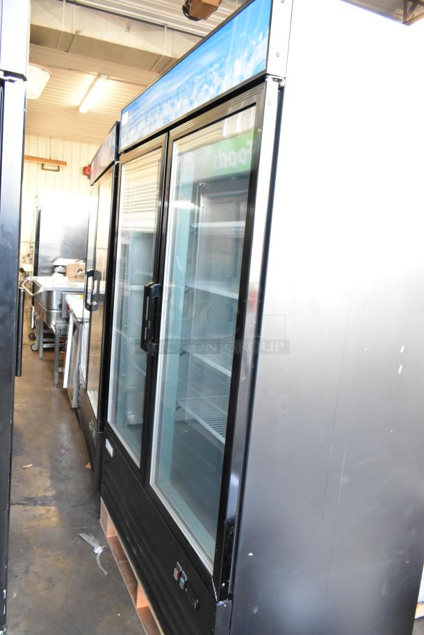 BRAND NEW 2024 Avantco 53" glass door freezer, model 178GDC49FHCB, black, LED lighting, minor scratches, 115V, 1 Phase.