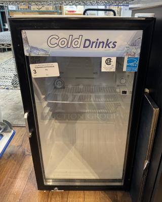 Turbo air refrigerated drink case, model TGM-5R. Features glass door, tested and working condition. Energy Star label visible.