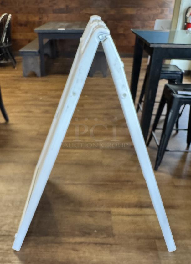 Signature Deluxe Portable Advertising Sign, A-frame, white, suitable for indoor and outdoor use, good condition.