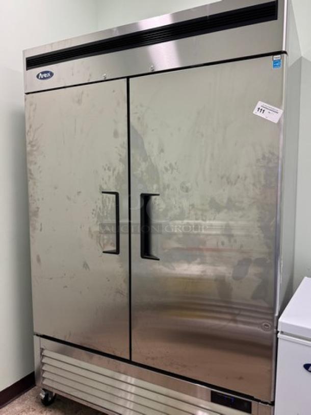 Atqsa 2 Dr. Freezer, Model #MBF8503GR, stainless steel, tested working, less than 3 months old, 115V, 1Phase.