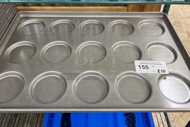 Chicago Metallic cookie sheet, 15-well design, durable metal, excellent condition, auction lot of 10, item tag 155 visible.