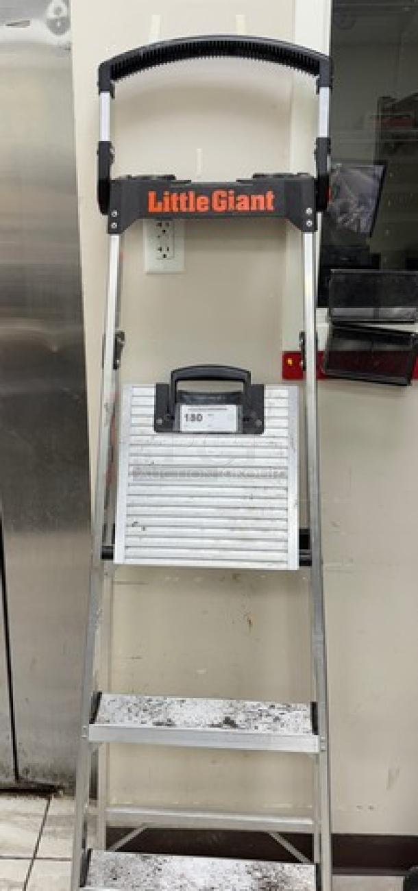 Little Giant Ladder/Step Stool, holds up to 375 lbs, sturdy metal construction, rubber grip handle, good condition.