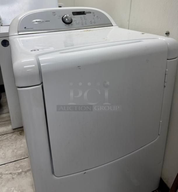 White CABRO washer dryer, top-loading model with control panel, moderate wear, minor scuffs, ideal for home use.