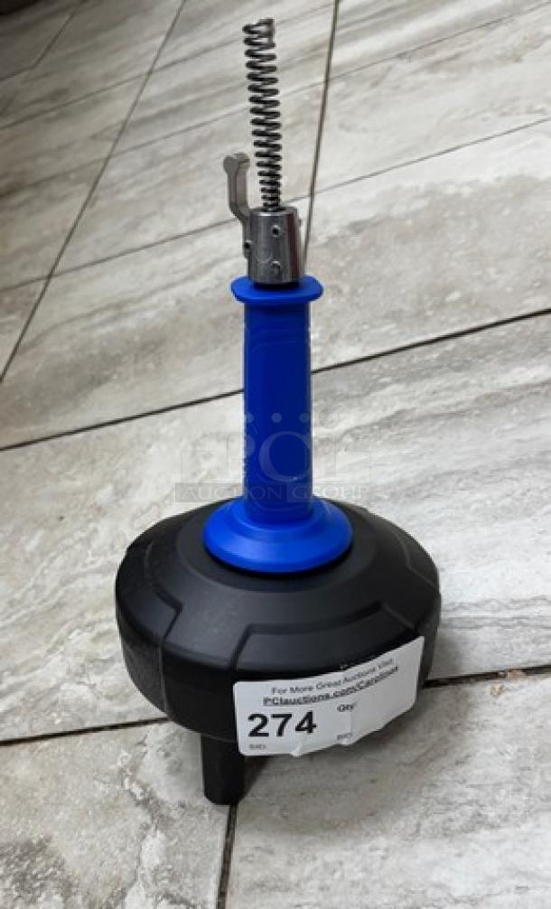 Kobalt Manual Snake for Drains, blue handle, coil detail, auction label "274". Used for unclogging drains.