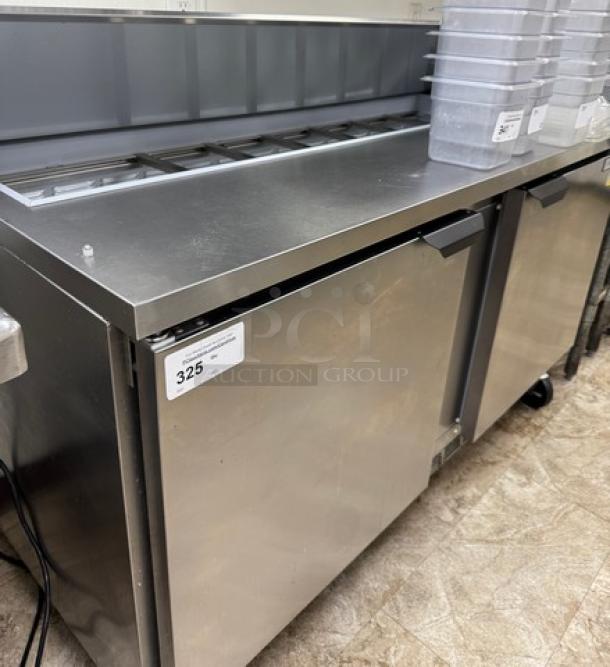 Beverage-Air refrigerated prep table, model SPE60HC-16, stainless steel, tested & working, multiple compartments, excellent condition.
