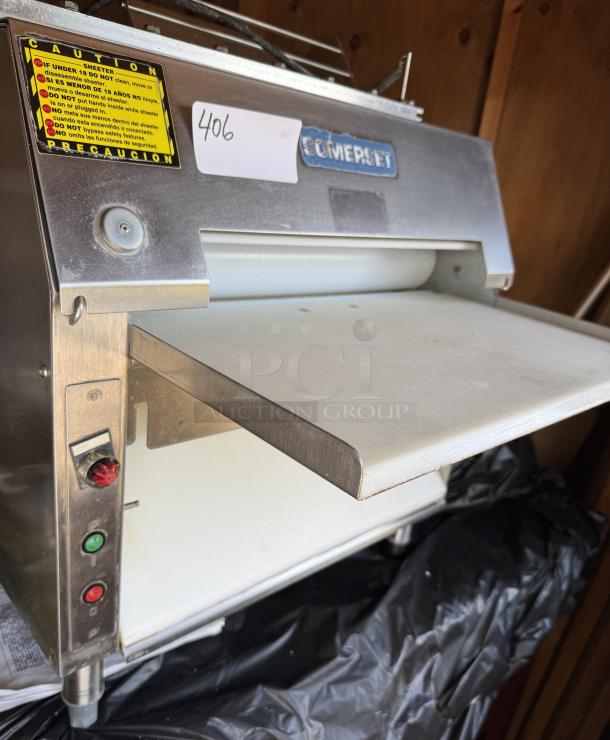 Somerset Dough Roller, stainless steel, tested and working, features control knobs and caution label, model unknown.