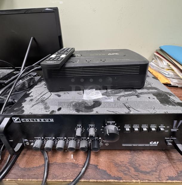 TruVision security system with surge protection boxes, two back door monitors, and cables. Tested and working condition.