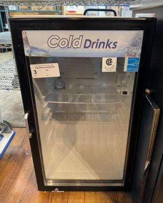Turbo air Refrigerated Drink Case Model TGM-5R, 110V, tested & working, clear glass door, labeled "Cold Drinks."