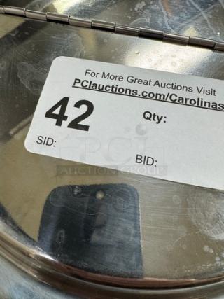 Adcraft Chili Pot with lid, stainless steel, tested and working. Auction label with lot number 42 visible.