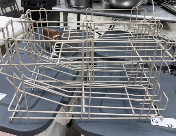 Intermetro metal racks, beige, wire construction, set of 2, used condition. Labeled "46 x2" for auction.