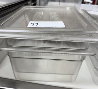 Cambro plastic containers with lids, stackable, clear, auction label marked "2 x Bid."