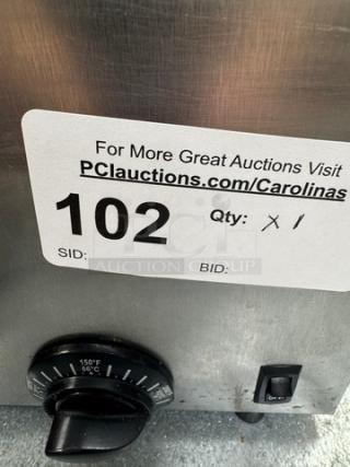 Server Chili Pot Warmer with adjustable temperature dial; stainless steel; tag: "102, Qty: x1"; used condition.