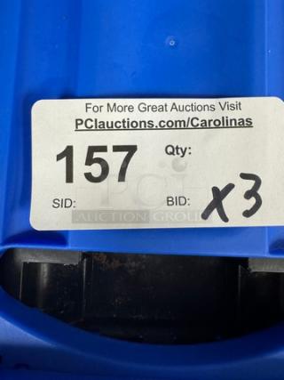 Blue Clever Made collapsible storage container with auction label, quantity 3. Durable and versatile for storage needs.