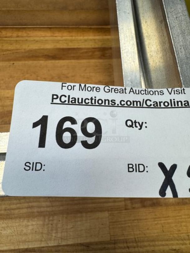 Half size sheet pan extender, metal frame, 5 units available, auction tag showing lot number 169.
