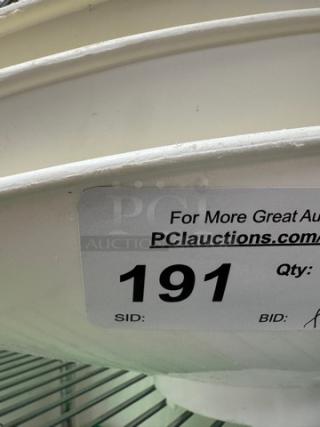 Edlund scale containers, set of 3, in white. Visible label with auction info and item number 191. Good condition.