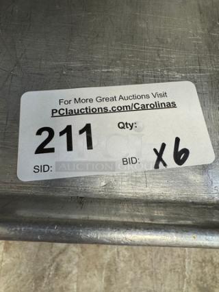Half size sheet pans for auction, set of 6, used condition. Auction label reads "Qty: x6, SID: 211".