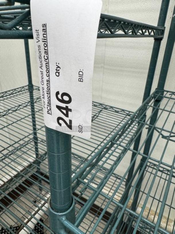 Five-shelf wire rack, metal, in good condition. Auction tag reads "246." Ideal for storage or display.