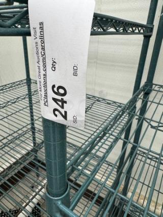 Five-shelf wire rack, metal, in good condition. Auction tag reads "246." Ideal for storage or display.
