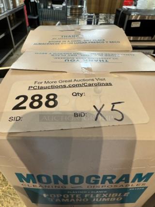 Monogram Jumbo Flex Straws, box of 5 packs, auction lot number 288, cardboard packaging, good condition.