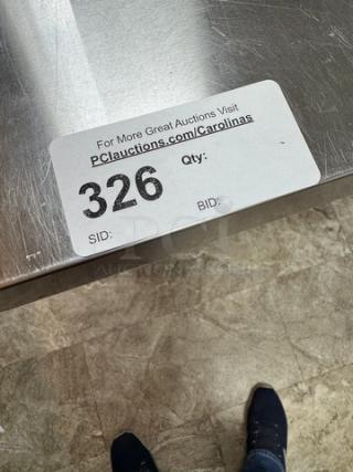 Atqsa refrigerated prep table, Model #MSF83D6GR. Tested & working. Label with auction info and item number 326 visible.