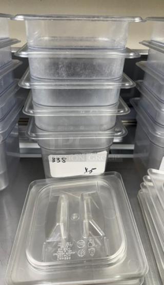 Stack of Vigor Acrylic Pans, size 1/3 x 6 inches, in new condition. Visible label indicates set of five.