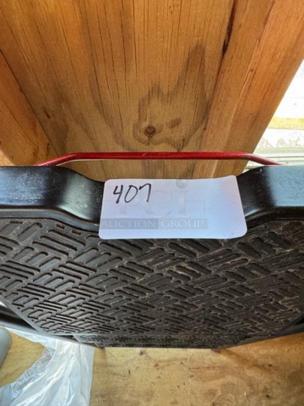 Safety rail step stool/ladder. Features durable metal frame and non-slip steps. Good condition. Marked with "407."