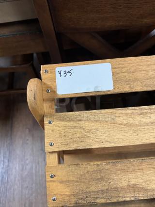 Wooden display rack with three shelves, sturdy construction. Visible label: "435." Ideal for organizing or showcasing items.
