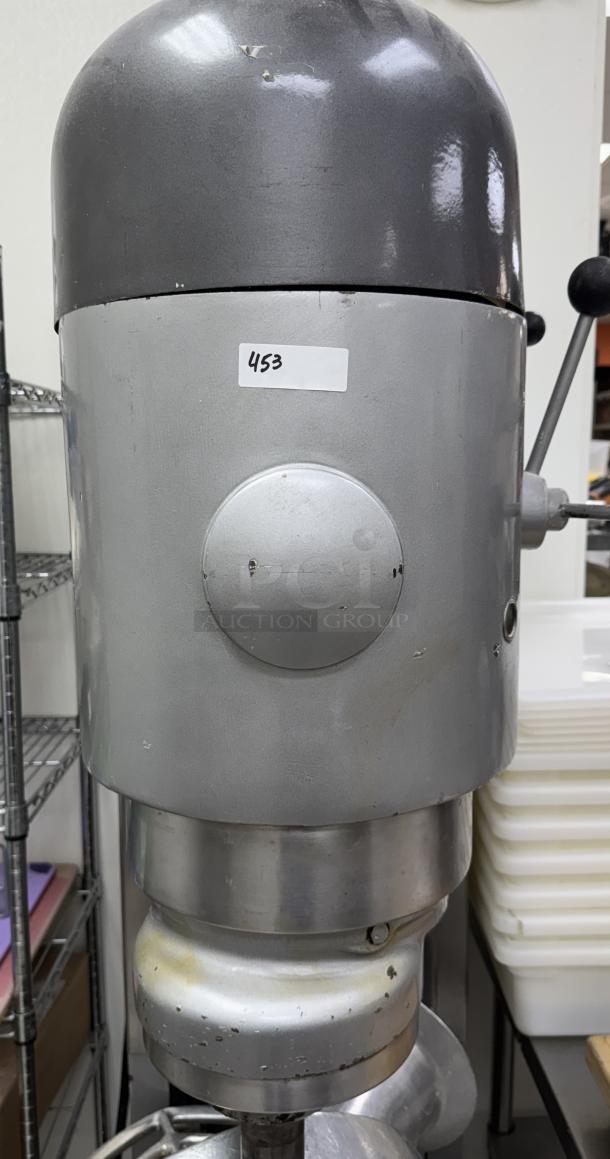 Hobart V-1401 commercial mixer with 140 qt bowl, dollie, dough hook, paddle. 3 phase, 220V, tested, working condition.