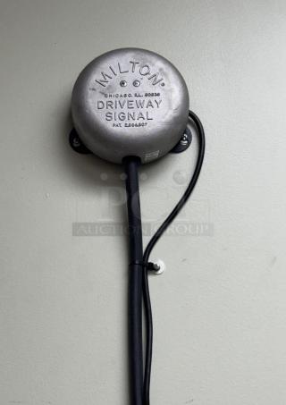 Milton Driveway Signal Bell, tested and working, features patent number 2366807, metal casing, and secure wiring.