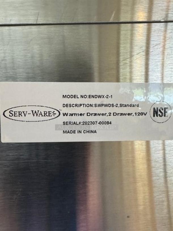 Serv-Ware Warming Drawer, Model ENDWX-2-1, 120V, less than 3 months old, tested and working, NSF certified, made in China.