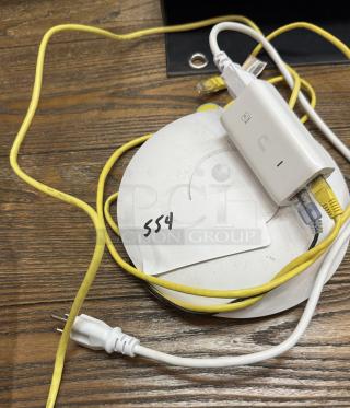 Upoe Power Cable with yellow ethernet cord, connected to a white adapter. Note with "554" visible. Good condition.