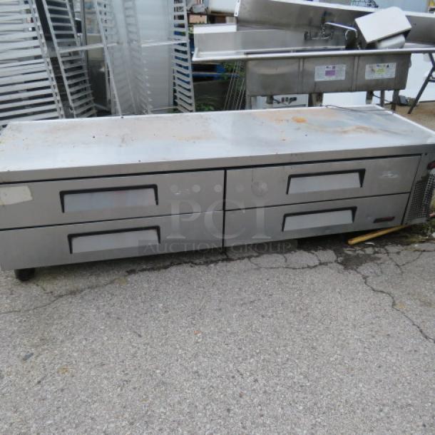 Turbo Air 4 Drawer Chef Base, Model TCBE-96SDR, 96x2x25.5 inches. Used condition, not cooling. 115 Volt.