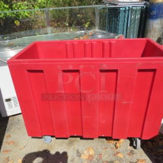 One Red Poly Beverage Merchandiser/Ice Down Tub With Drain On Casters. 51X24.5X38 - Item #1212593