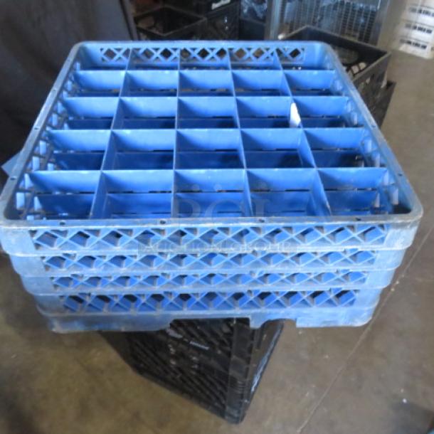 Blue dishwasher rack with 25 slots, ideal for stem wine glasses, compatible with Item# 265-268.