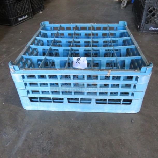 Blue 25-hole dishwasher rack for stem wine glasses, perfect for item# 265-268, in used condition.