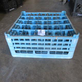 Blue 25-hole dishwasher rack for stem wine glasses, perfect for item# 265-268, in used condition.