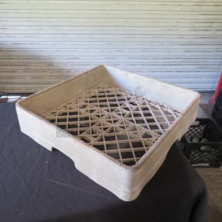 Beige flatware dishwasher rack, square shape, grid design, used condition, suitable for organizing utensils.