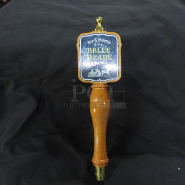 Hap & Harry's Belle Meade beer tap handle with wooden grip and brass finish. Excellent condition.