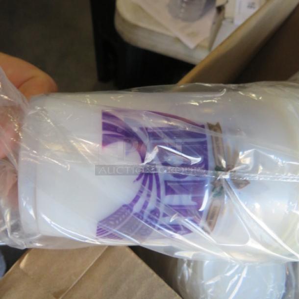 Case of 1,000 Abita 14oz beer glasses, brand logo in purple, new condition, individually wrapped in plastic.